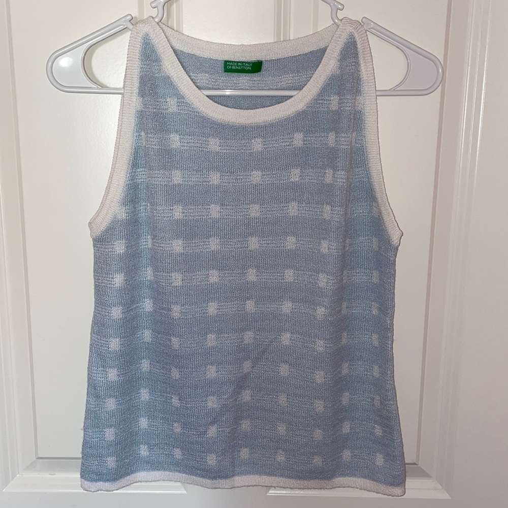 Knit Tank Top in Light Blue and White Check